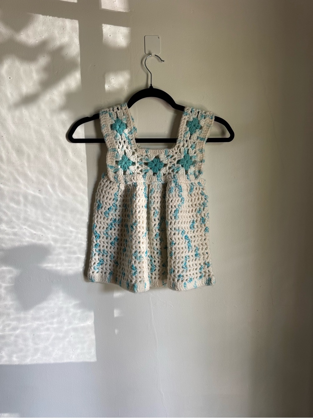 Vintage Cream and Teal Crochet Tank Top